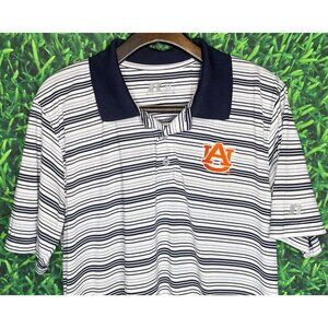 Auburn Tigers AU War Eagle Blue White Short Sleeve Striped Polo Shirt Mens Large
